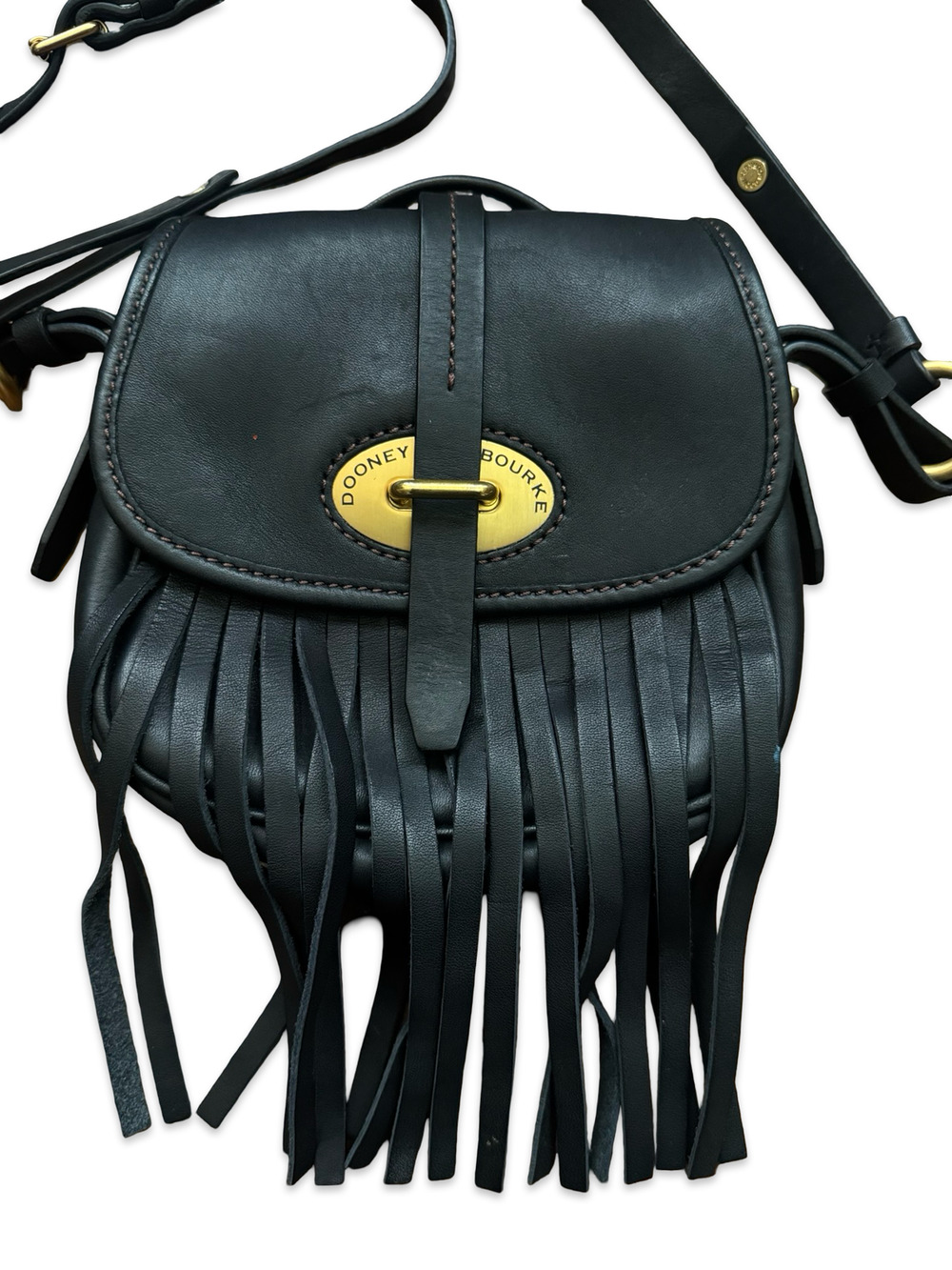 Dooney and Bourke Lulu Fiona Leather Fringe Crossbody Saddle Bag
